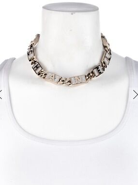 CHANEL Gold-Tone Pavé Letter Chain Necklace with Silver Crystals